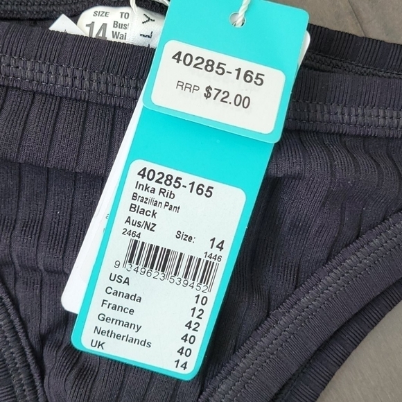 NWT Seafolly Inka Rib Brazilian Pant Cheeky Strappy Swim Bottom 10 - Picture 4 of 5